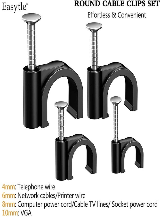 Easytle 200 Pcs Cable Clips 4/6/8/10mm Nail in Cable Clips Cable Wire Clips Cable Tacks Coax Cable Clips Speaker Wire Clips Cable Nails for Cords Wall Wire Clips RG6 RG59 CAT6 RJ45 Ethernet Cable Clips Black - Image 3