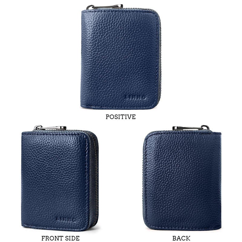 Linno RFID 20 Slots Credit Card Holder Genuine Leather Small Wallet for Women or Men with Zipper - Image 5