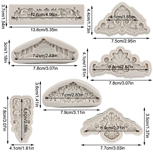 MYPRACS Baroque Style Curlicues Scroll Lace Silicone Fondant Molds Relief Flower Molds Filigree Mold For 3D Sculpted Cake Decoration Cupcake Topper Chocolate Gum Paste Candy Polymer Clay Set Of 7 - Image 2