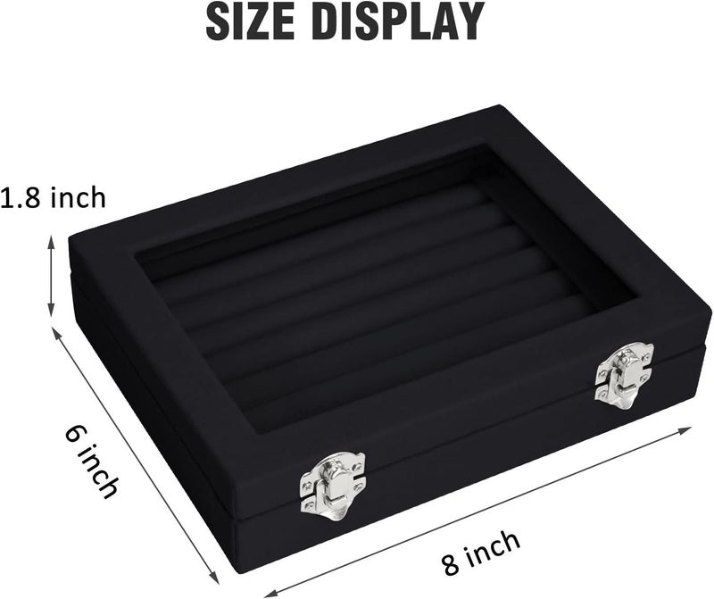 Vicoter Rings Organizer Tray 7 Slots Velvet Jewelry Earring Storage Box with Transparent lid Jewelry Display Case for Girls Wife Mom Women (Black) - Image 2