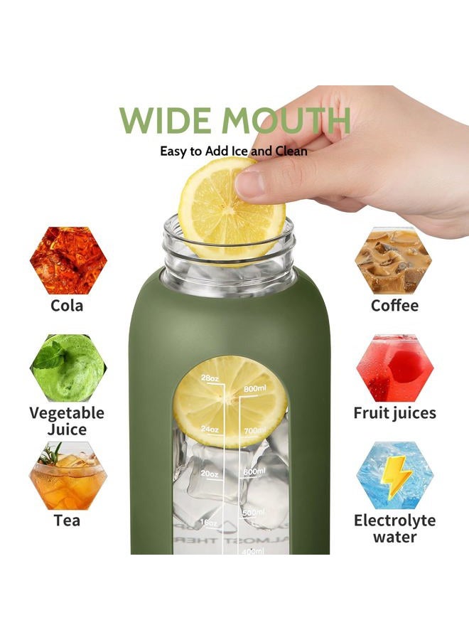 CIVAGO Half Gallon Glass Water Bottle with Straw and Insulated Bottle Holder Sling, 64 oz Motivational Water jug with Time Marker and Silicone Sleeve, Water Flask with 2 Lids, Sage - Image 5
