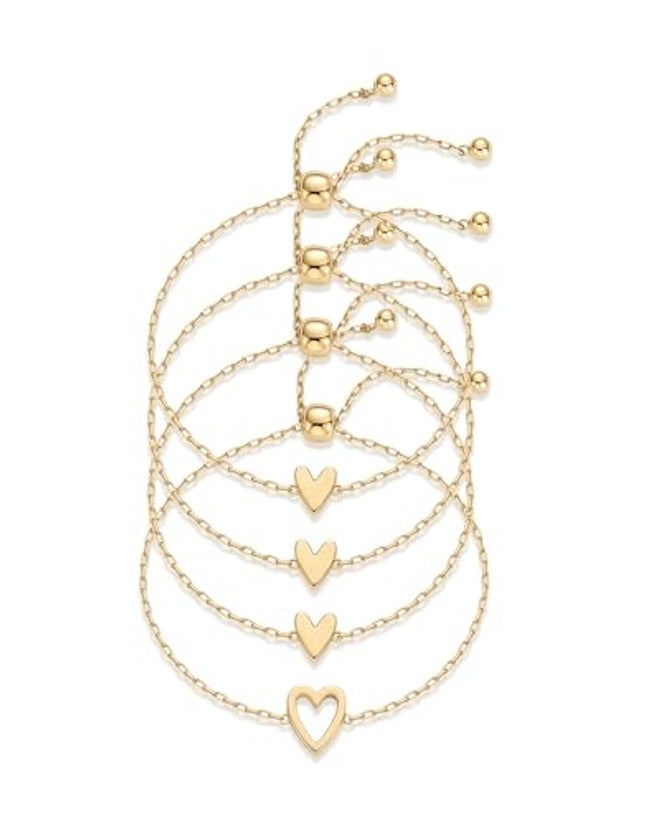 PAVOI Women's 14K Gold Plated Heart Charm Bracelet Set