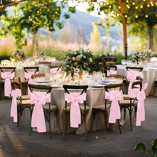 Counfeisly 10 Pcs Pink Satin Chair Sashes Bows Universal Chair Cover for Wedding Reception Events Banquets Party Hotel Event Decorations 6 x 108 inch - Image 3