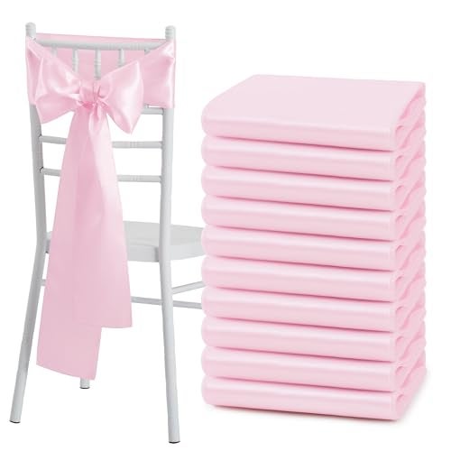 Counfeisly 10 Pcs Pink Satin Chair Sashes Bows Universal Chair Cover for Wedding Reception Events Banquets Party Hotel Event Decorations 6 x 108 inch - Image 1