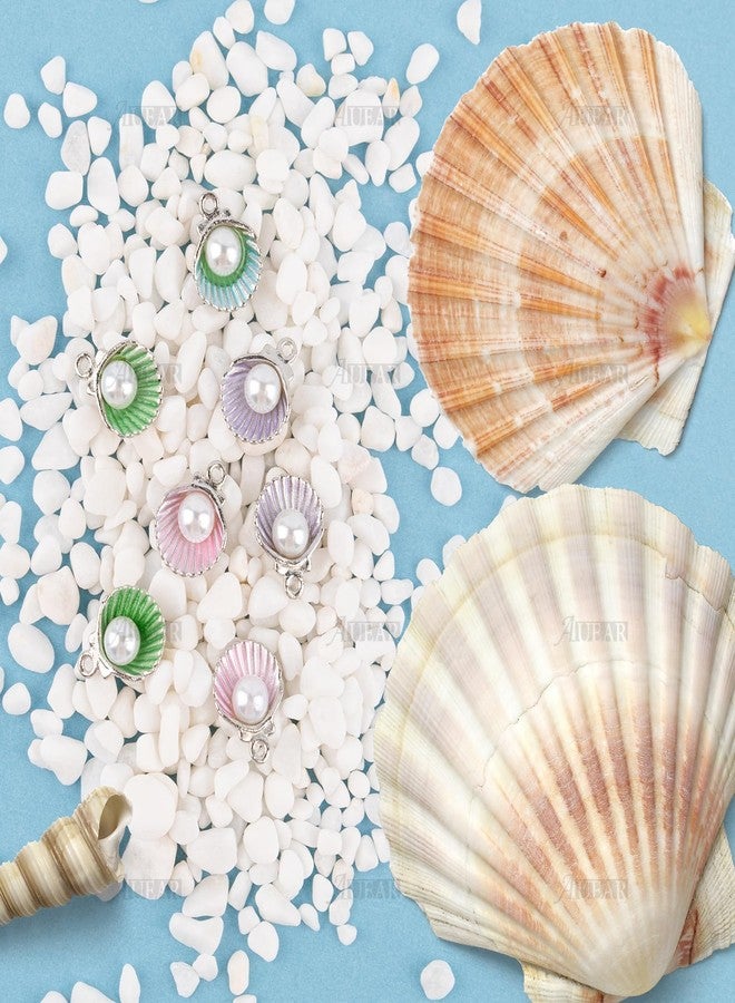 أوير مجموعة AUEAR، 50 قطعة من دلايات صدفية مطلية بالمينا بألوان متنوعة مع خرز لؤلؤ أبيض أكريليك، لوازم صنع المجوهرات والقلائد والأساور والإكسسوارات الحرفية - Image 5