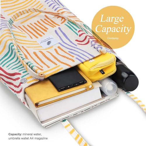 LHMTQVK Corduroy Tote Bags for Women, Large Capacity Corduroy Bag Reusable Grocery Shoulder Bag with Inner Pockets(Color stripes) - Image 3