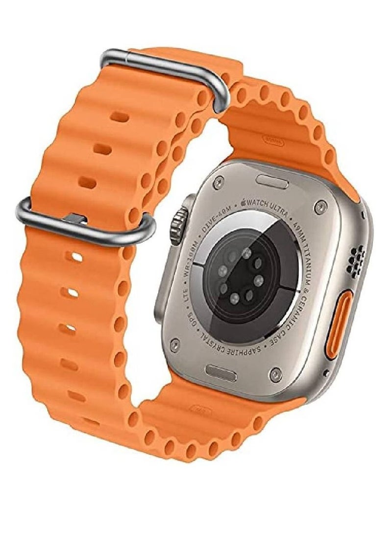 ICS - Replacement Silicone Hole Wavy Strap Compatible with Apple watch series 8 Ultra 49mm Orange - Image 1