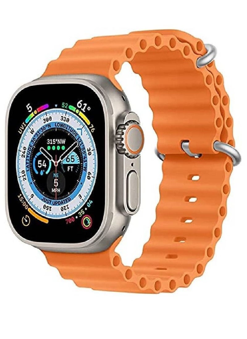 ICS - Replacement Silicone Hole Wavy Strap Compatible with Apple watch series 8 Ultra 49mm Orange - Image 1