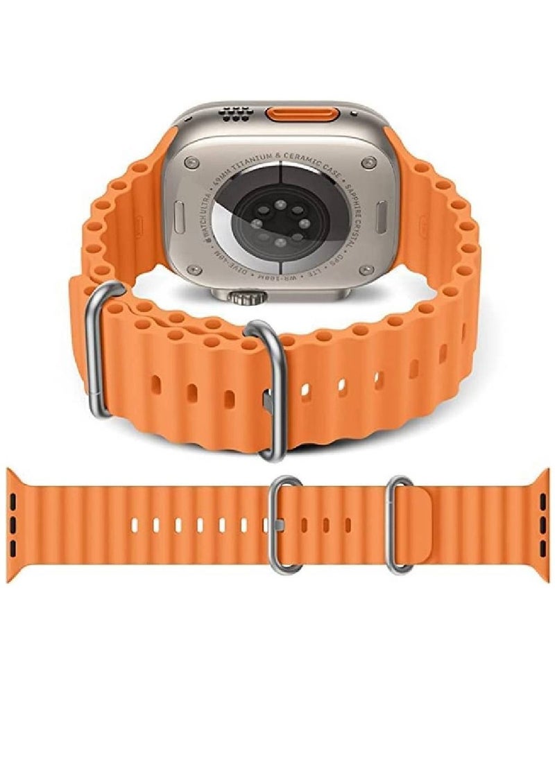 ICS - Replacement Silicone Hole Wavy Strap Compatible with Apple watch series 8 Ultra 49mm Orange - Image 1
