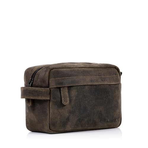 KomalC Genuine Buffalo Leather Unisex Toiletry Bag Travel Dopp Kit Vanity Bag Grooming Bag - Image 2