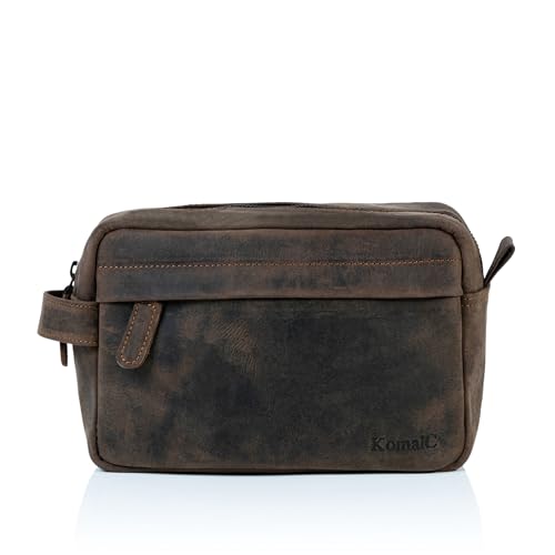KomalC Genuine Buffalo Leather Unisex Toiletry Bag Travel Dopp Kit Vanity Bag Grooming Bag - Image 3