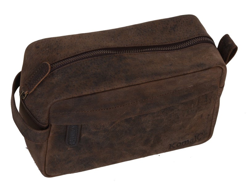 KomalC Genuine Buffalo Leather Unisex Toiletry Bag Travel Dopp Kit Vanity Bag Grooming Bag - Image 5