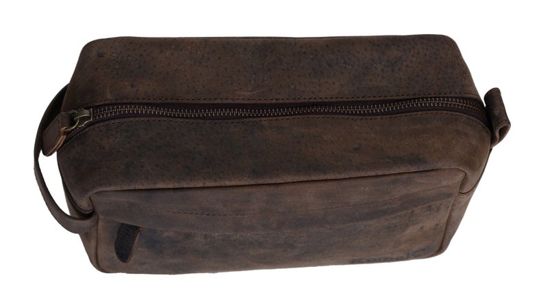 KomalC Genuine Buffalo Leather Unisex Toiletry Bag Travel Dopp Kit Vanity Bag Grooming Bag - Image 4