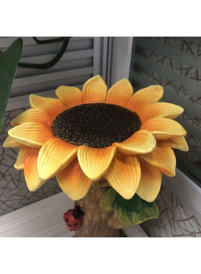 Y&D Resin Sunflower Bird Bath Bowl With Brown Pedestal, Outdoors Standing Handmade Wild Bird Feeder Birdbath Bowls And Water Basin Holder Garden Sculpture,Bird Baths Tray - Image 3