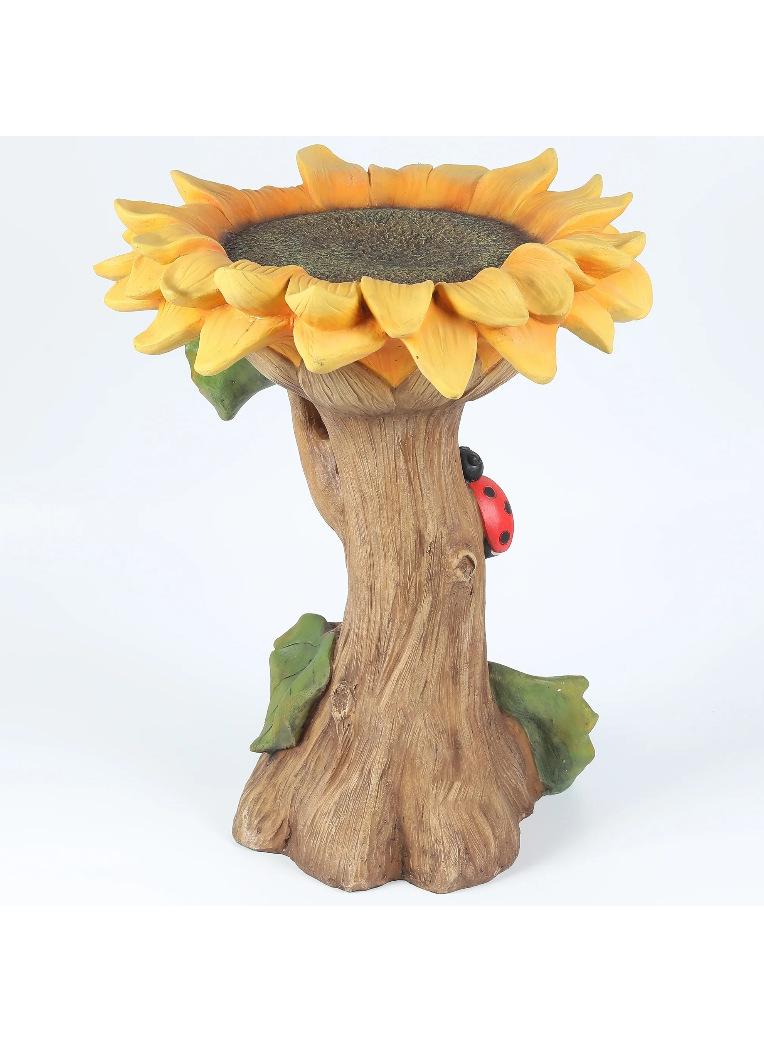 Y&D Resin Sunflower Bird Bath Bowl With Brown Pedestal, Outdoors Standing Handmade Wild Bird Feeder Birdbath Bowls And Water Basin Holder Garden Sculpture,Bird Baths Tray - Image 2