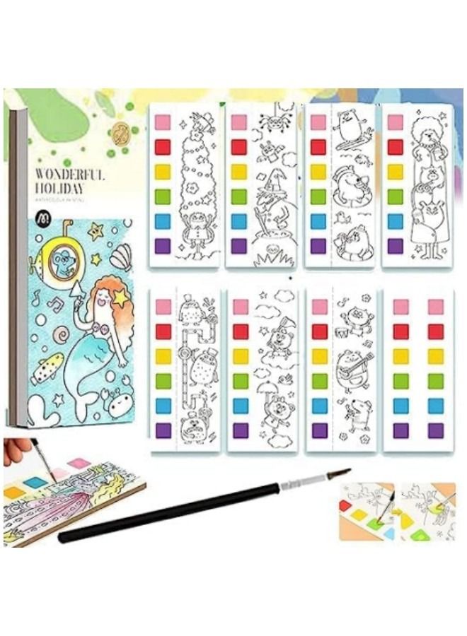 GGEROU كتاب رسم مائي جيب مع فرشاة، كتاب رسم مائي جيب - Image 1