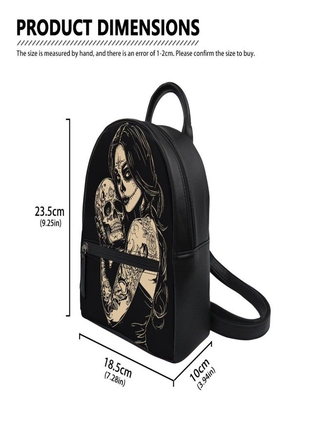 Freewander Witch Skull Print Small Backpack Purse for Women Teen Girls Fashion Leather Mini Backpack Lightweight Travel Rucksack Casual Shoulder Bag Tote Bag Handbag - Image 5