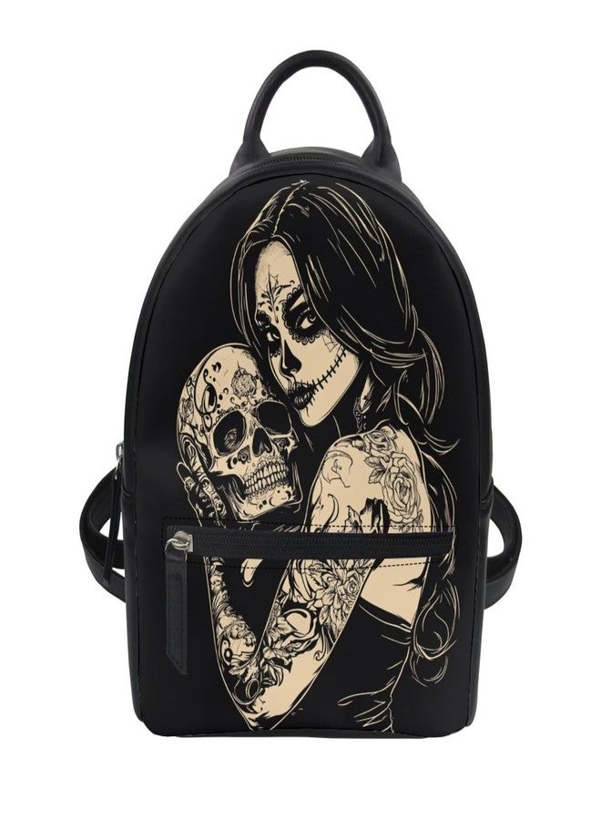 Freewander Witch Skull Print Small Backpack Purse for Women Teen Girls Fashion Leather Mini Backpack Lightweight Travel Rucksack Casual Shoulder Bag Tote Bag Handbag - Image 1