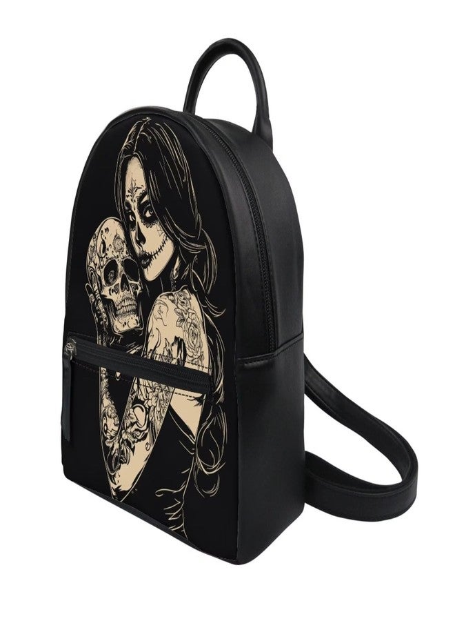 Freewander Witch Skull Print Small Backpack Purse for Women Teen Girls Fashion Leather Mini Backpack Lightweight Travel Rucksack Casual Shoulder Bag Tote Bag Handbag - Image 2