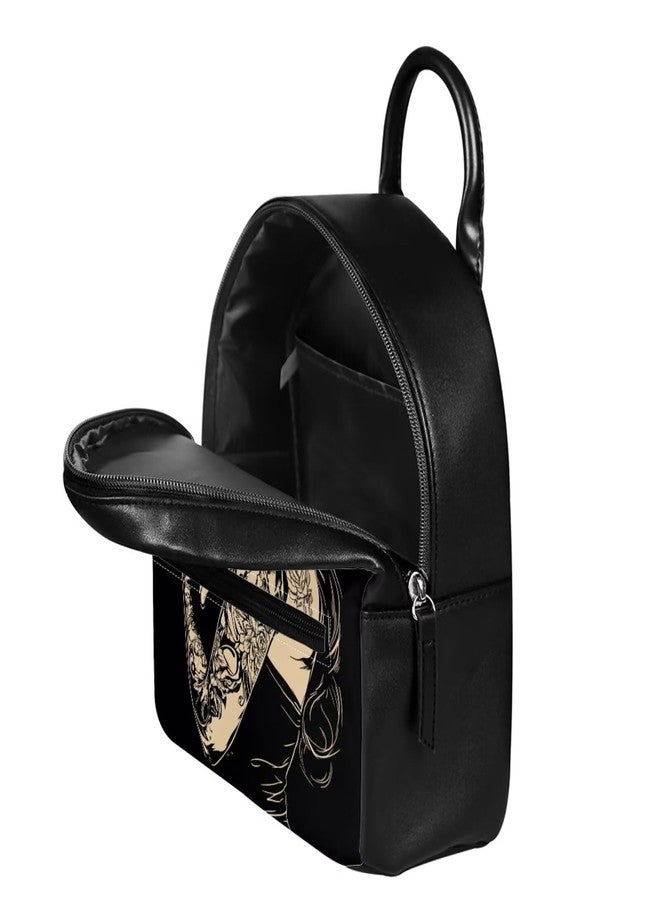 Freewander Witch Skull Print Small Backpack Purse for Women Teen Girls Fashion Leather Mini Backpack Lightweight Travel Rucksack Casual Shoulder Bag Tote Bag Handbag - Image 4
