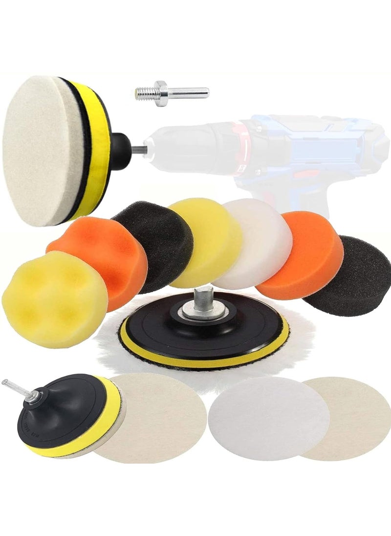 DIY Crafts - DIY Crafts With 2x Felt Pad, 3"inch, 1-7"inch 76-180mm 12-17 Pcs Felt Pad Car Buffing Polishing Waxing Sponge Pad Kits with Drill Adapter Cleaning Kit Electric Drilling Ma (With 2x Felt Pad, 3"inch) - Image 1