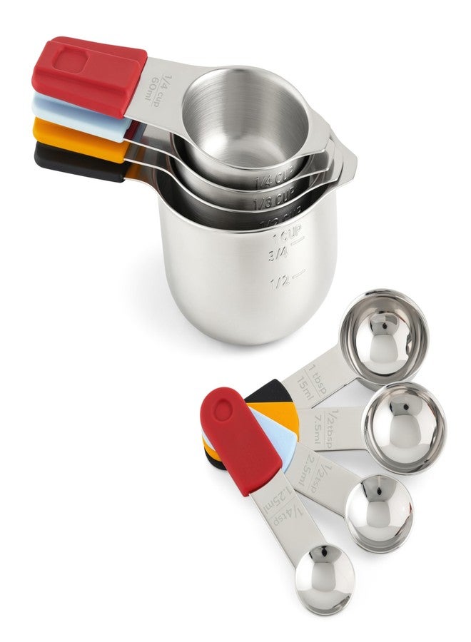 Deiss LUX Stainless Steel Measuring Cups and Spoons Set - Magnetic Measuring Spoons Set, 8-Piece Metal Measuring Cups, 4 Dry Measuring Cups, 4 Spoons, Color-Coded Handles, Dishwasher Safe - Image 1