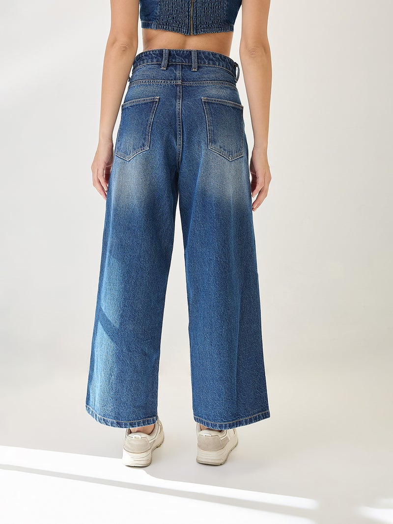 globus Globus Women Cotton Whiskers Effect Mid-Rise Wide Leg Denim Jeans  - Image 5