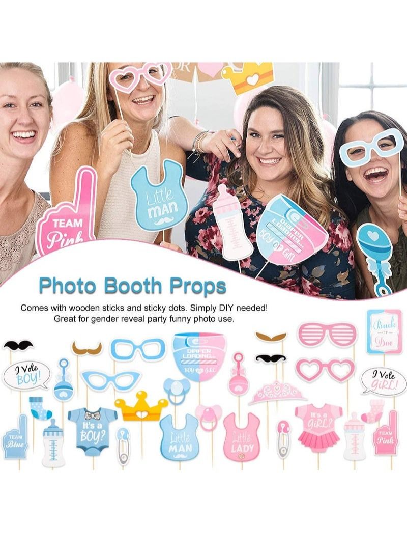 شو وو لوازم حفلات الكشف عن الصبي والفتاة، بالونات، لافتات، رقائق معدنية، شرابات، زينة الكعك، أدوات تزيين الصور، مجموعة تزيين حفل استقبال الطفل - Image 5