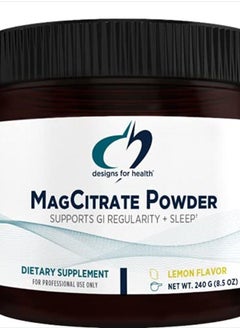 Designs for Health MagCitrate Powder - 300mg Powdered Magnesium Citrate to Support Calm + Regularity - Non-GMO, Gluten Free Delicious Drink Mix Add-in, Lemon Flavor (60 Servings / 240g)