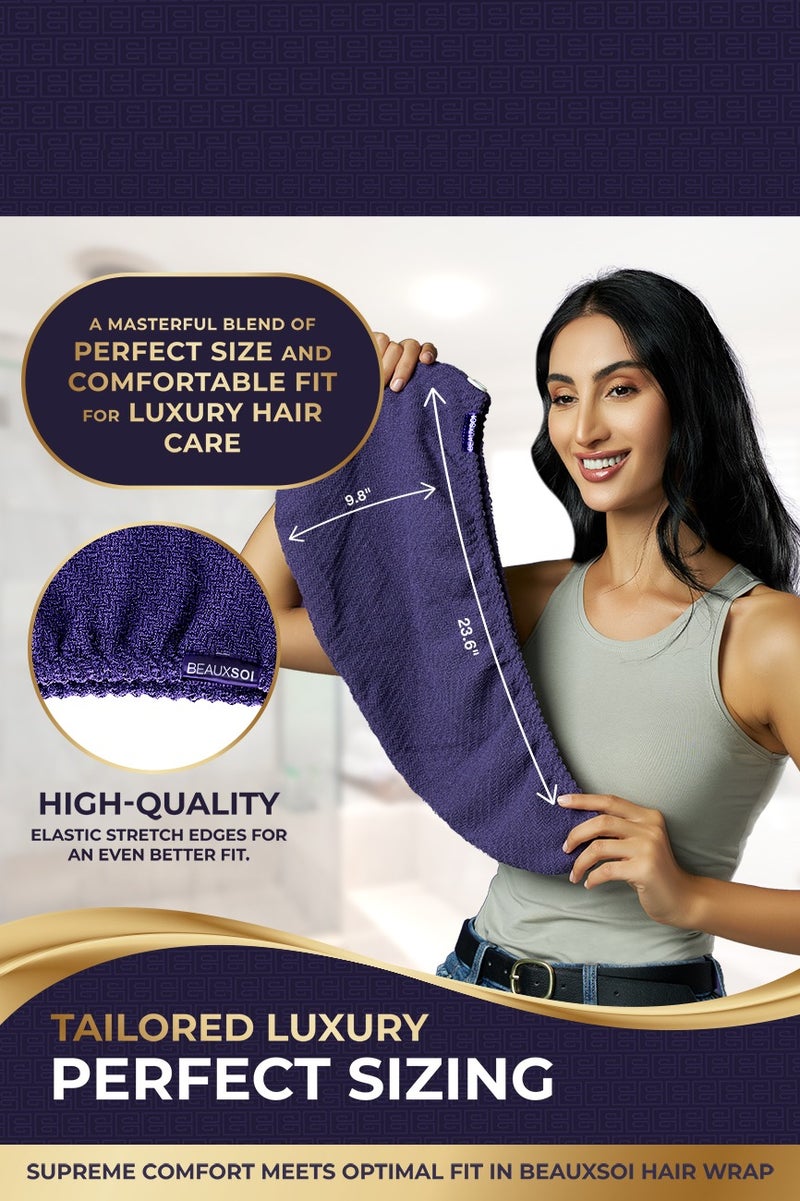 BEAUXSOI BEAUXSOI Copper Infused Hair Towel Wrap Quick Hair-Drying Absorbent Microfiber Towel, Bathrobe Hat, Magic Hair Drying Towel with Luxury Button Design, Anti Frizz, Quick Dry Towel (Empowered Purple) - Image 4