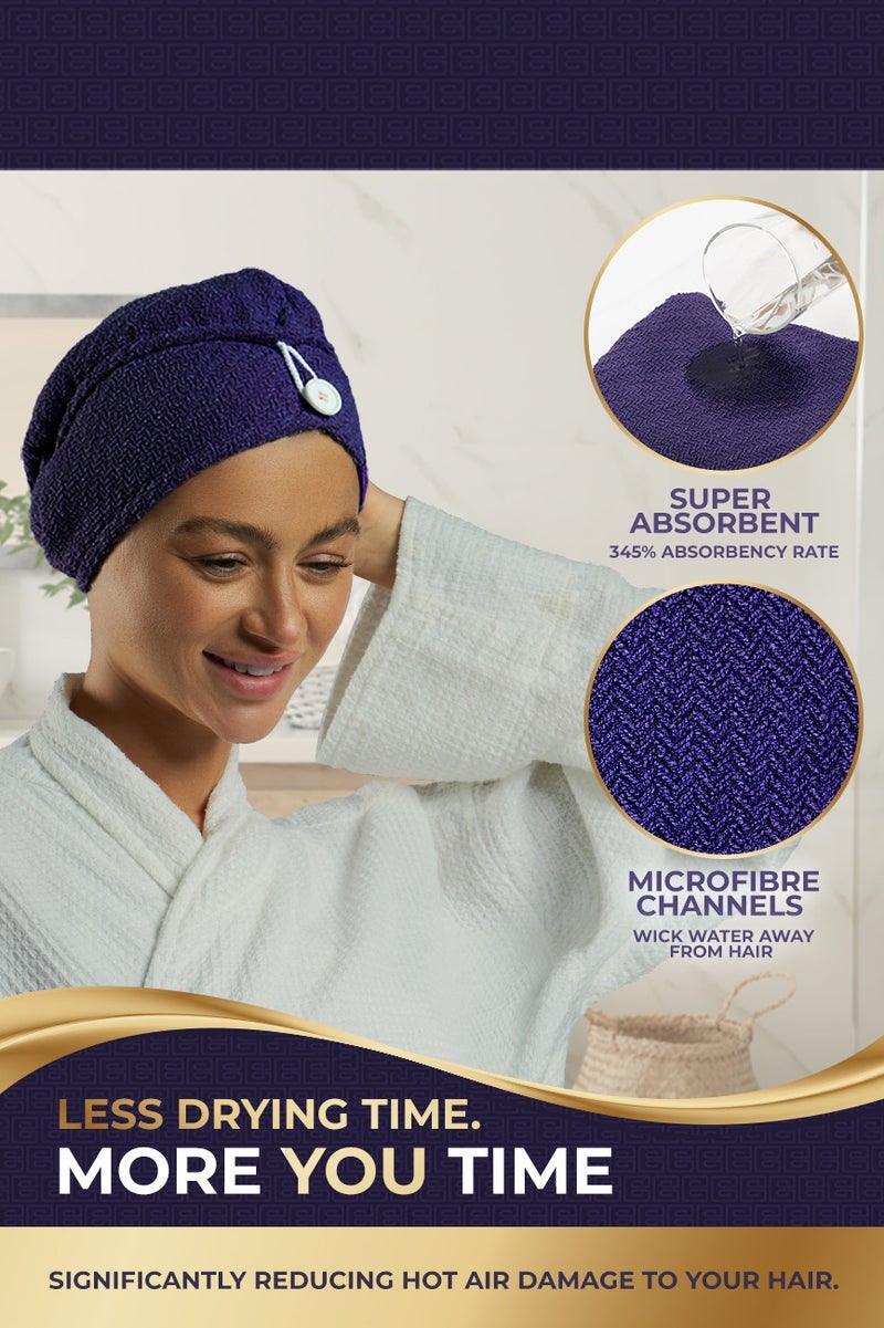 BEAUXSOI BEAUXSOI Copper Infused Hair Towel Wrap Quick Hair-Drying Absorbent Microfiber Towel, Bathrobe Hat, Magic Hair Drying Towel with Luxury Button Design, Anti Frizz, Quick Dry Towel (Empowered Purple) - Image 5