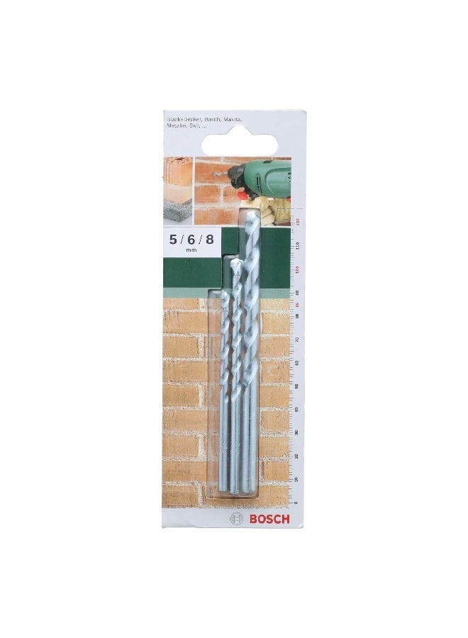 BOSCH 3-Pieces Impact-Resistant Tungsten Carbide Tip Masonry Drill Bit Silver 17.8 x 1.1 x 6 cm JE2 609 255 458 - Image 1