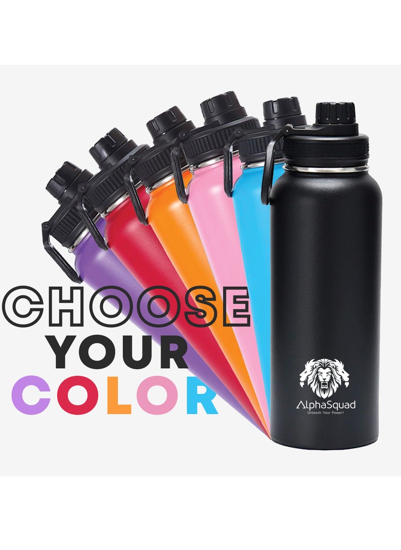 AlphaSquad - 40Oz / 1200Ml Vacuum Insulated Flask, Double Walled Thermolab Series Stainless Steel Sports Water Bottle With Straw Lid, 2 Lids Included, Hot Cold Thermos, Sports Bottle (Blue) - Image 1