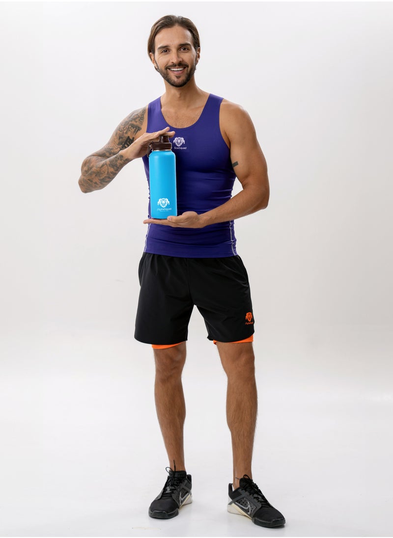 AlphaSquad - 40Oz / 1200Ml Vacuum Insulated Flask, Double Walled Thermolab Series Stainless Steel Sports Water Bottle With Straw Lid, 2 Lids Included, Hot Cold Thermos, Sports Bottle (Blue) - Image 1
