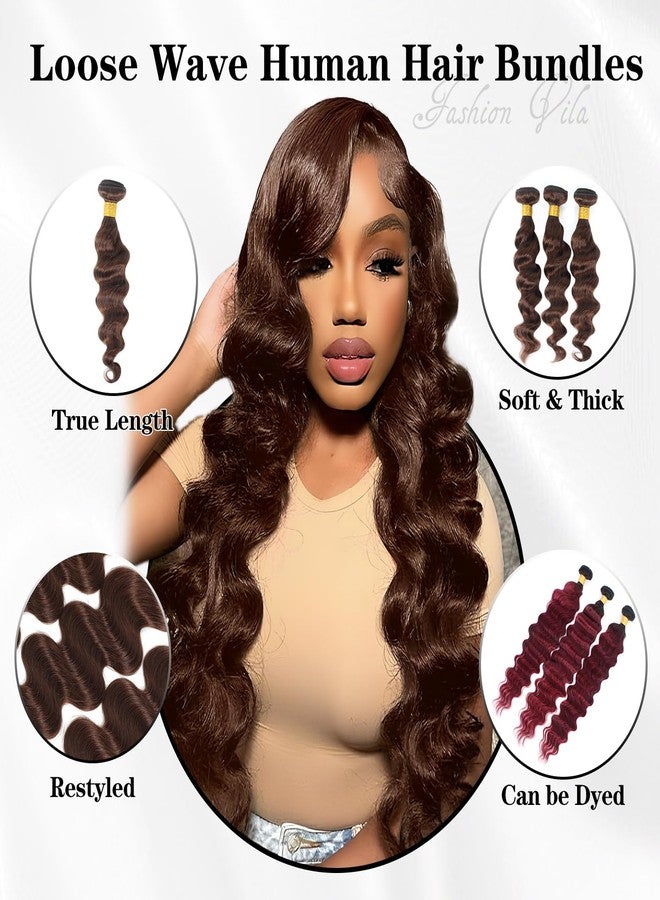 FASHION VILA Brown Bundles Human Hair Loose Wave Human Hair 3 Bundles (#4, 18 20 22) 12A 100% Unprocessed Brazilian Virgin Hair Loose Deep Wave Remy Human Hair Extension 4# Color - Image 2