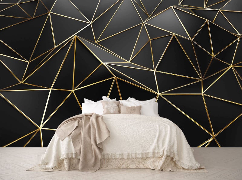 Reyhui Black and Gold Wallpaper 3D Abstract Geometric Wall Mural for Bedroom Living Room TV Background WallNot Peel and Stick - Image 2