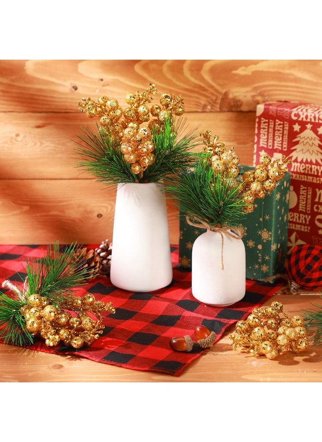 Geosar 24 Pieces Christmas Artificial Greenery Pine Branches Small Holly Artificial Berries Picks Bulk For Crafts Wreath Decorations Xmas Tree Party Gift For Christmas Holiday Decor (Gold)  - Image 4