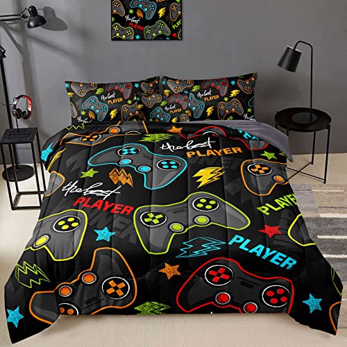 BDUCOK 6 Pieces Gamer Comforter Set for Boys Gaming Bedding Set Queen Size,Video Game Controller Comforter for Boys Kids Adult 3D Gamepad Microfiber Bedding Sets 6 Pieces Bed in A Bag Sets3011,Queen - Image 1
