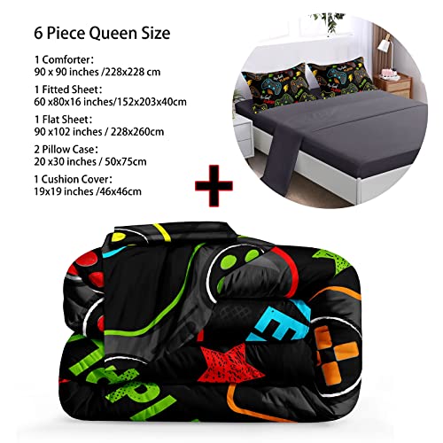 BDUCOK 6 Pieces Gamer Comforter Set for Boys Gaming Bedding Set Queen Size,Video Game Controller Comforter for Boys Kids Adult 3D Gamepad Microfiber Bedding Sets 6 Pieces Bed in A Bag Sets3011,Queen - Image 3