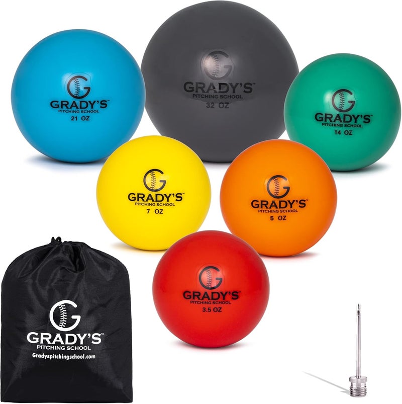 Grady's Pitching School Weighted Velocity Training Ball Set – Seam & Seamless Options for Pitching & Arm Strength + Set of 6 Balls + Carrying Case - Image 1