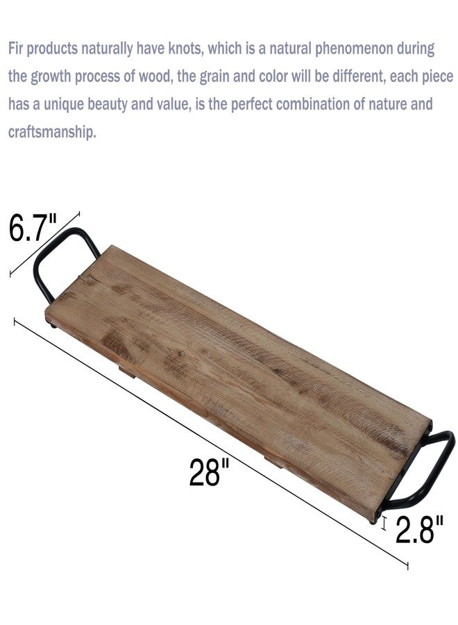SOFE Rectangular Long Narrow Tray Table Centerpiece - Wood Serving Tray with Handles - 25 Inch Large Serving Platters for Entertaining - Rustic Wood Decorative Tray for Home Room Decor - Image 2