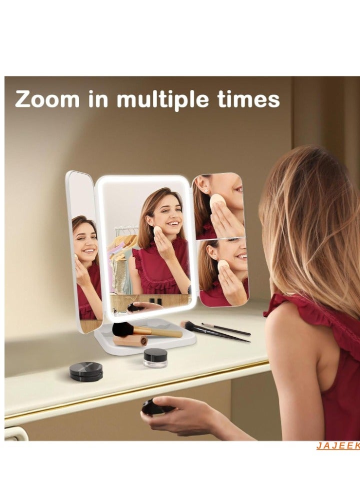 JAJEEK "3-Fold Lighted Makeup Mirror with 5X/3X/1X Magnification | 52 LED Vanity Mirror with Adjustable Brightness & Touch Screen Control | 180° Adjustable Rotation | Portable & Foldable Countertop Cosmetic Mirror for Flawless Makeup Application" - Image 2