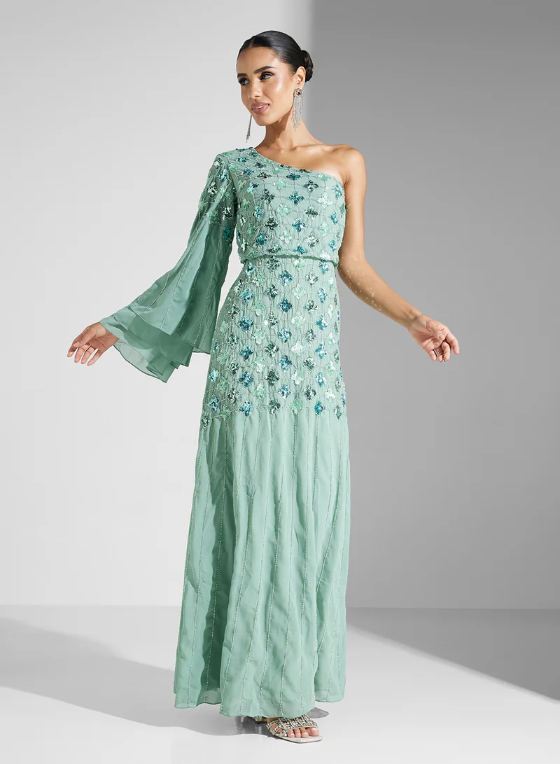 Amelia Rose One-Shoulder Sequin Dress