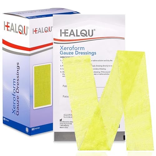 HEALQU Xeroform Petrolatum Dressing - 1"x8" - Non-Adherent Gauze Pad for Low Exudating Wounds - Fine Mesh Gauze Patch Sterile for Wound Care Lacerations, Burns & Skin Grafts Box of 10 - Image 1