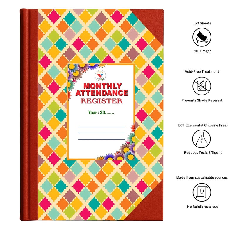 ANVIS Daily Attendance Register - Present, Absent, Late | 50 Sheets, 100 Pages | Hardbound Register for Schools and Universities - Image 4