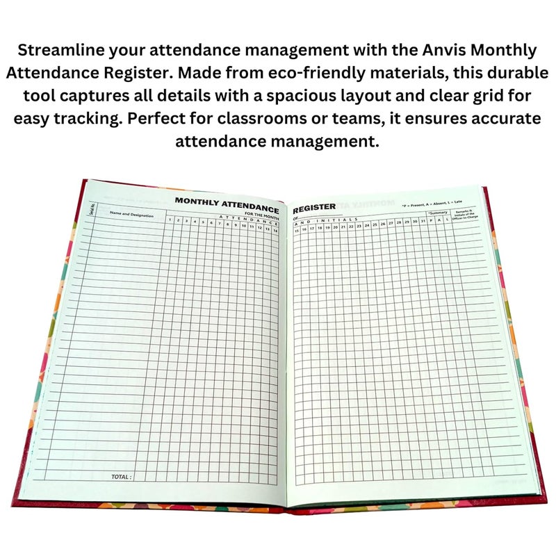 ANVIS Daily Attendance Register - Present, Absent, Late | 50 Sheets, 100 Pages | Hardbound Register for Schools and Universities - Image 5