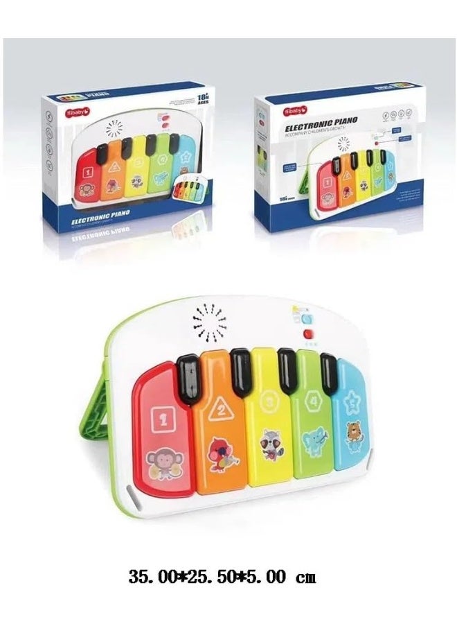 تيبيبي لوحة مفاتيح بيانو إلكترونية للأطفال من تي بيبي 68182، 5 مفاتيح ملونة برسومات حيوانات، لعبة تعليمية موسيقية مع تأثيرات ضوئية - Image 2