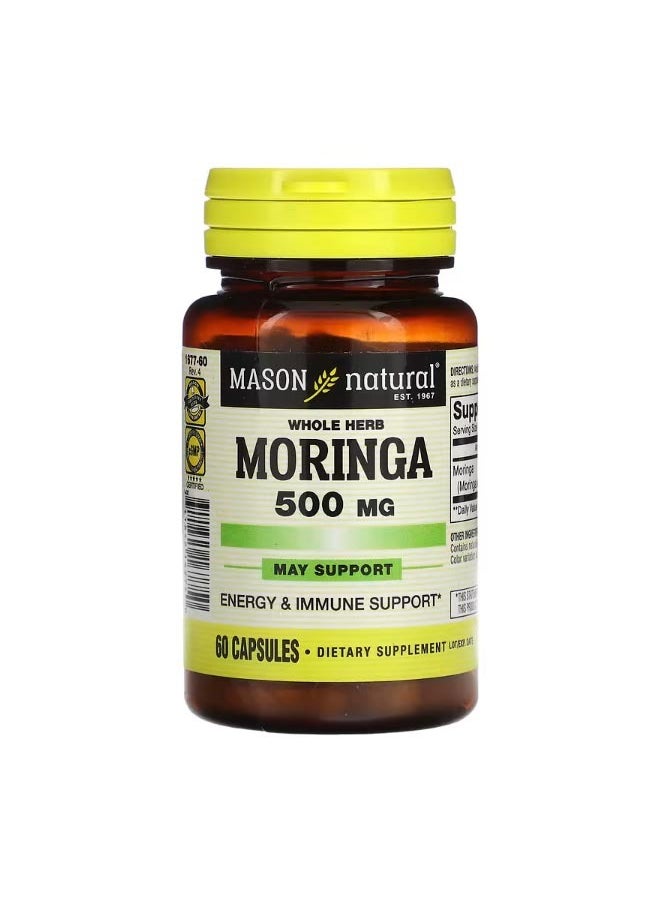 Mason Natural Whole Herb Moringa 500 mg 60 Capsules  - Image 1