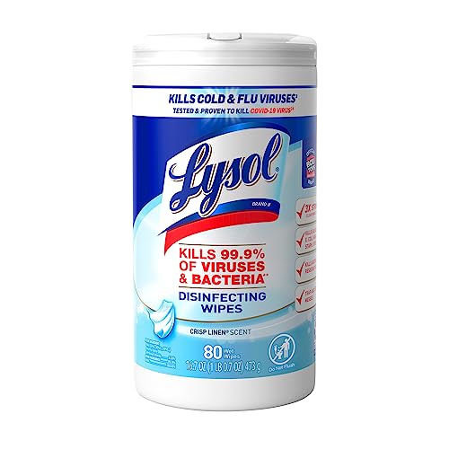 Lysol Disinfectant Wipes, Dorm Room Essentials, Multi-Surface Antibacterial Cleaning Wipes, For Disinfecting and Cleaning, Crisp Linen, 80 Count - Image 1