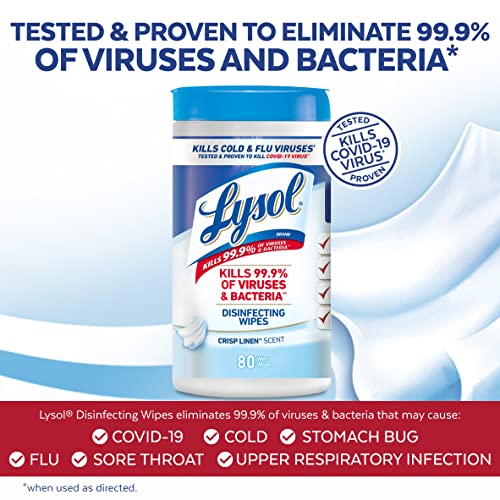 Lysol Disinfectant Wipes, Dorm Room Essentials, Multi-Surface Antibacterial Cleaning Wipes, For Disinfecting and Cleaning, Crisp Linen, 80 Count - Image 2